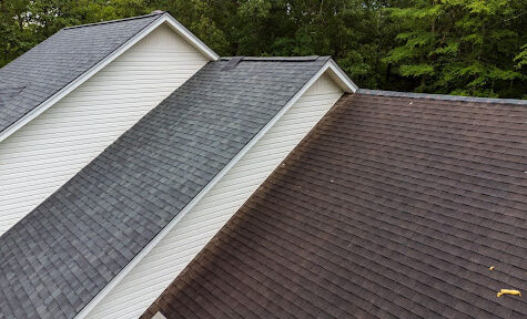 A triple roof is shown with shingles.